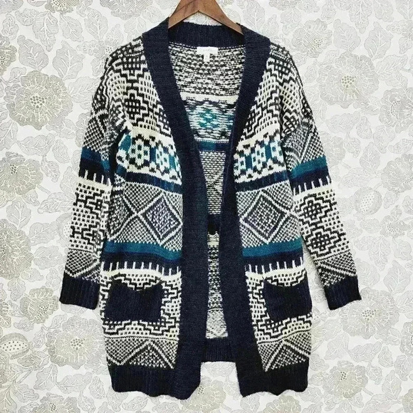 Freeway Ribbit Hair Blend Aztec Open Front Sweater Cardigan Women's S 8824 - Picture 1 of 8